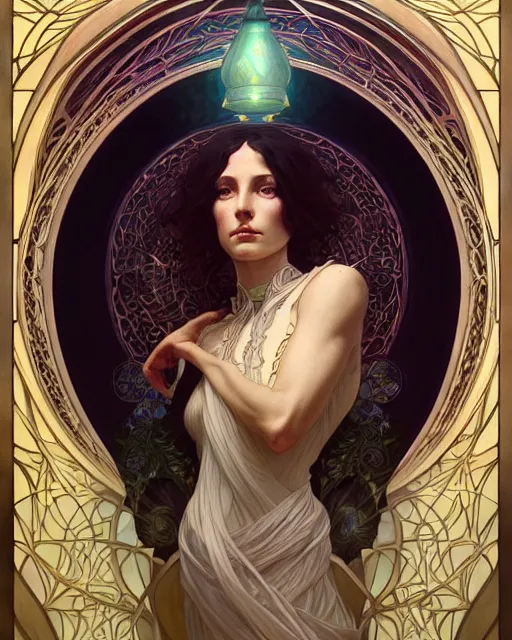 Image similar to portrait of a transcendental creature, d & d, fantasy, intricate, elegant, highly detailed, digital painting, artstation, concept art, smooth, sharp focus, illustration, art by artgerm and greg rutkowski and alphonse mucha, new art nouveau