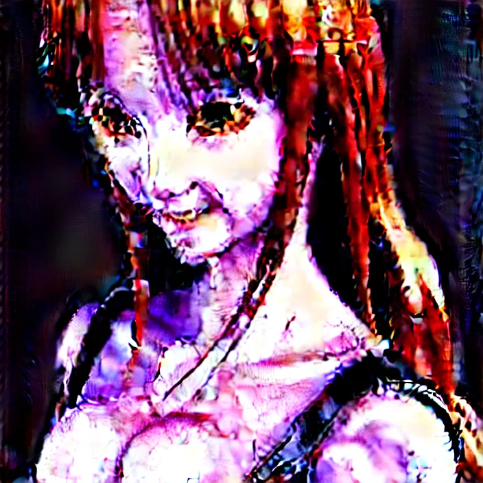 Image similar to renaissance portrait of the secretive vampire girl loner smiling at her next victim, by katsuhiro otomo, yoshitaka amano, nico tanigawa, and artgerm rendered with 3 d effect.