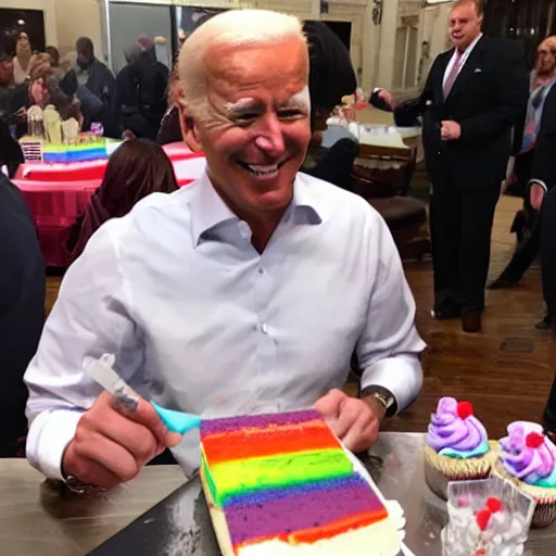 Image similar to obese joe biden eating rainbowcake