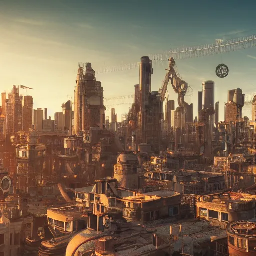 Image similar to 8 k hd detailed octane render of a steampunk city skyline