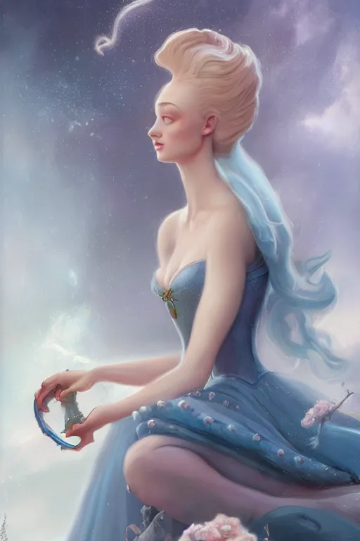 Prompt: beautiful hq matte painting portrait of sophie turner as cinderella by peter mohrbacher, greg rutowski