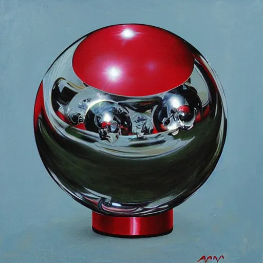 Image similar to chrome spheres on a red cube by ayami kojima