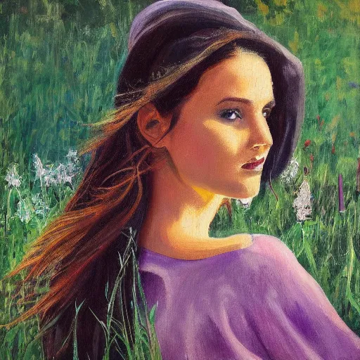 Prompt: painting of a stunning woman in a field