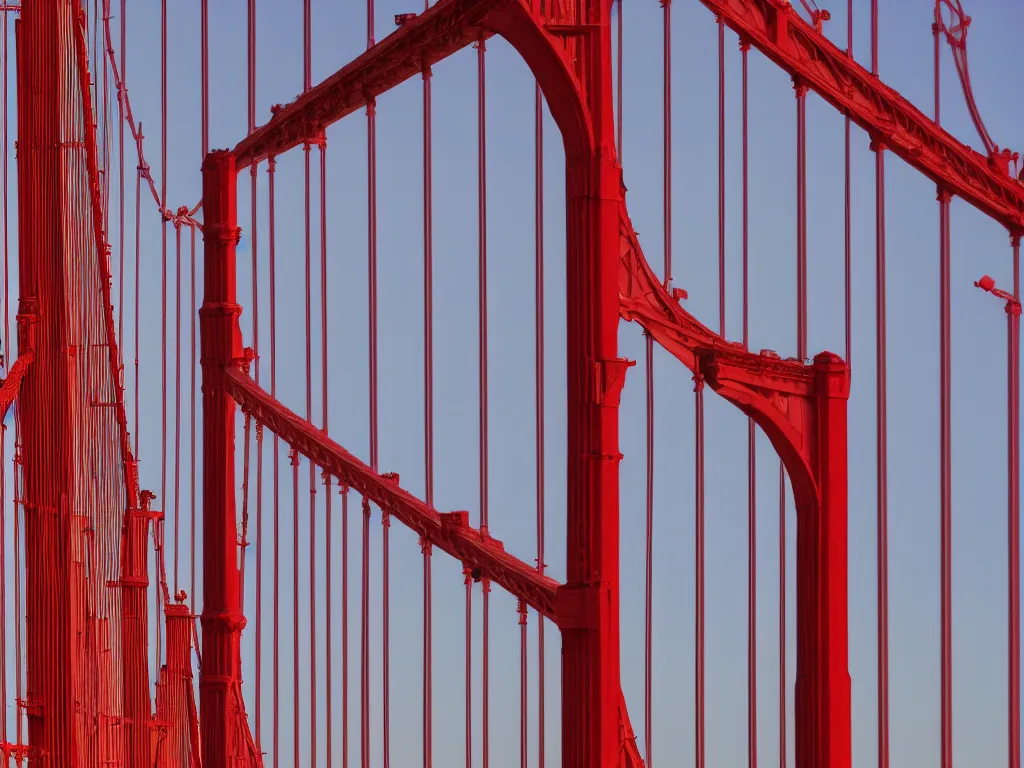 Image similar to 4K HD, high detail photograph, shot with Sigma f/ 4.2 , 250 mm sharp lens, shallow depth of field, subject= Golden Gate bridge, morning, consistent, high detailed light refraction, high level texture render