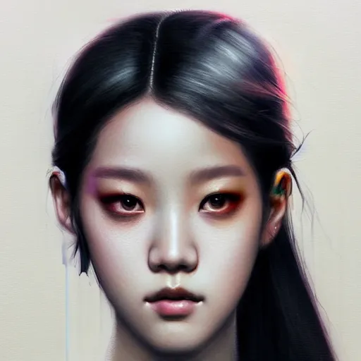 Image similar to jisoo of blackpink, hyperrealistic portrait, bladerunner street, by karol bak and agnes cecile and artgerm, fantasy art, photo realistic, dynamic lighting, artstation, poster, volumetric lighting, very detailed face, 8 k, award winning