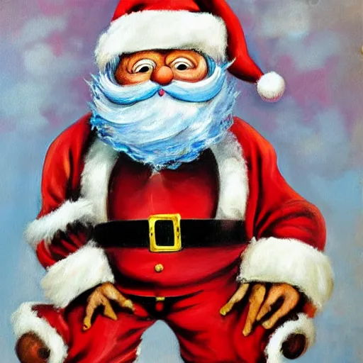 Prompt: Ed Roth painting of Santa Claus