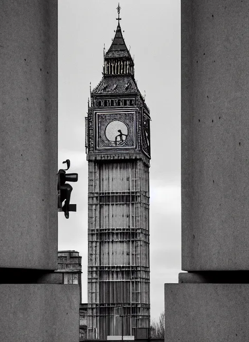 Image similar to big ben in brutalist style, cold, artistic photography