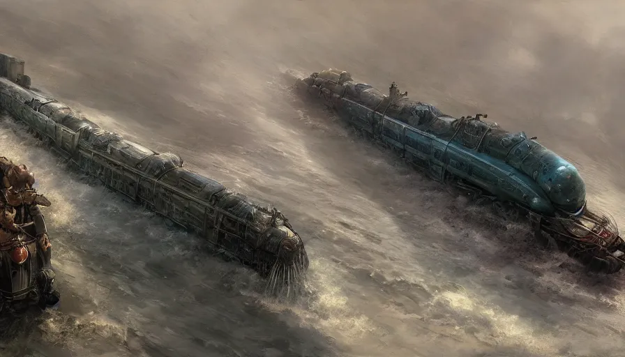 Prompt: craig mullins and ghibli digital illustration of a long train dragon in deep ocean unreal engine, hyper realism, realistic shading, cinematic composition, realistic render, octane render, detailed textures, photorealistic, wide shot