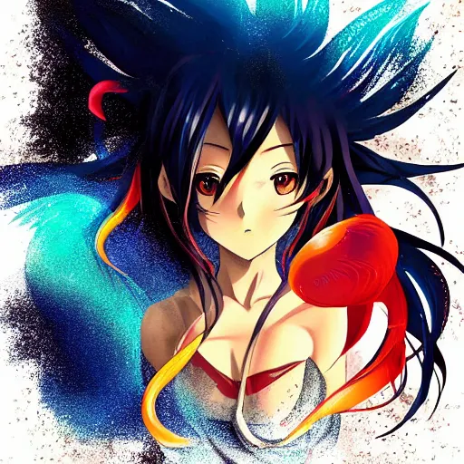 Image similar to anime style, vivid, expressive, full body, 4 k, painting, a cute magical woman with a long wavy black hair at beach, stunning, realistic light and shadow effects, centered, simple background, ikki tousen, studio ghibly makoto shinkai yuji yamaguchi