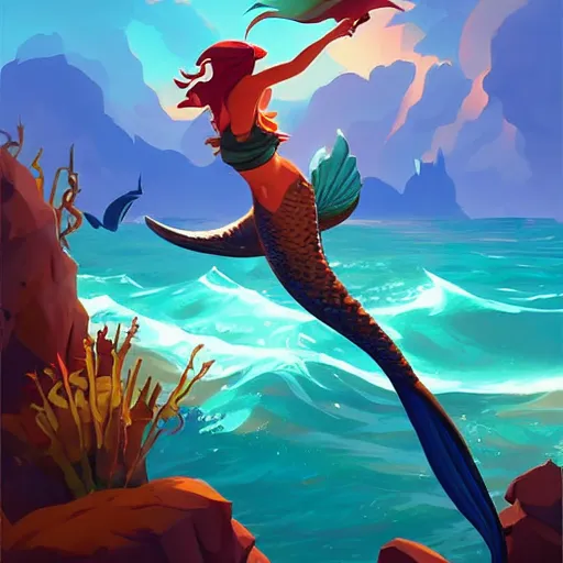 Image similar to painting mermaid treasure on sea of thieves game avatar hero smooth face median photoshop filter cutout vector, behance hd by jesper ejsing, by rhads, makoto shinkai and lois van baarle, ilya kuvshinov, rossdraws global illumination