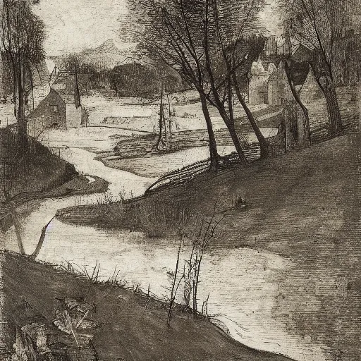 Image similar to abandoned dark stream sunray weed, by alberto giacometti and pieter bruegel the elder, rococo, smooth