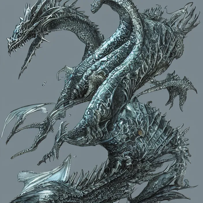 Prompt: underwater sea dragon full body, d & d style, trending on artstation, intricate, highly detailed