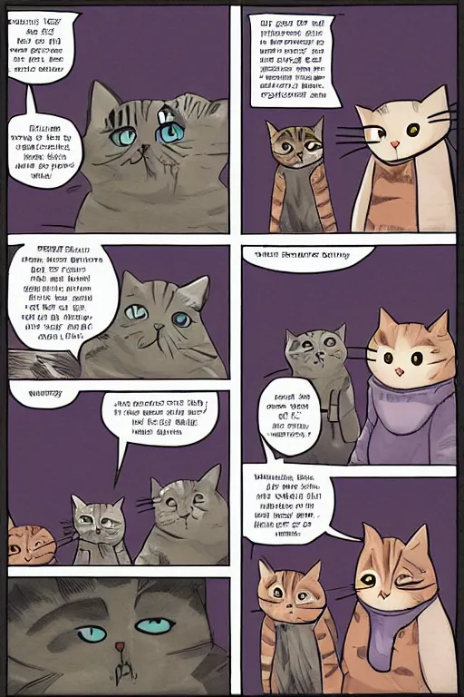 Image similar to a graphic novel comic about cats in a fantasy world, by mike holmes, webcomic, cartoon