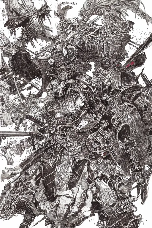 Prompt: hyper detailed illustration of samurai warfare by Yoshitaka Amano