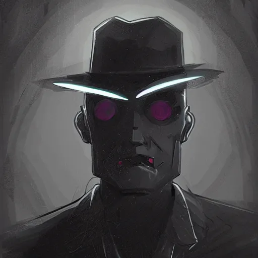 Prompt: a portrait of noir robot detective, in the style of greg rutkowski