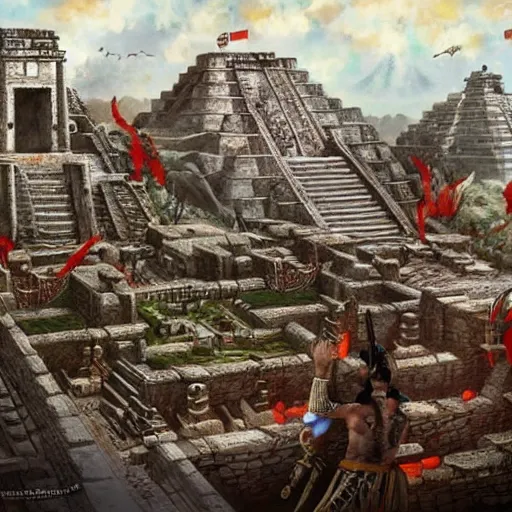 Prompt: tenochtitlan the aztec capital, aztec, mayan, epic, history, assassins creed, epic art, historic, painting, america