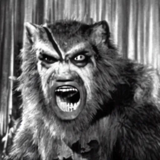 Prompt: film still of a werewolf asking for food in the wolf man 1 9 4 1