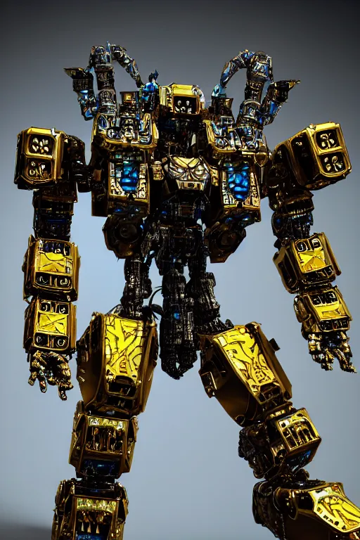 Image similar to a intricate ornate boxing humanoid mecha, punk, by war robots, real steel ( 2 0 1 1 ), westworld and pacific rim movie and ps 5 game machine warrior 5, cryengine, frostbite 3 engine, blue and yellow scheme, sharp focus, 8 k, high definition, insanely detailed, soft lighting, smooth face