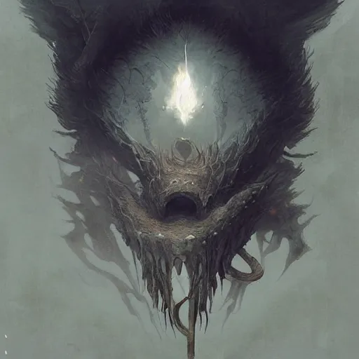 Image similar to a beautiful and terrifying new creature from folklore, smoke and shadow, glowing eyes and mouth. clear detailed view. ethereal fantasy art by greg rutkowski