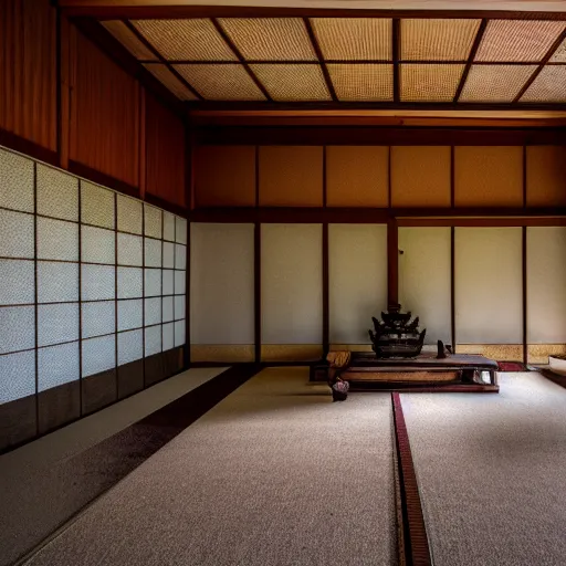 Image similar to photo of an abandoned Japanese temple, cinematic, light rays, 8k,
