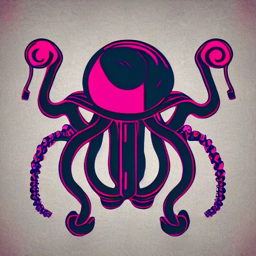 Image similar to cyborg octopus dj in headphones, digital art, geometric, vector art