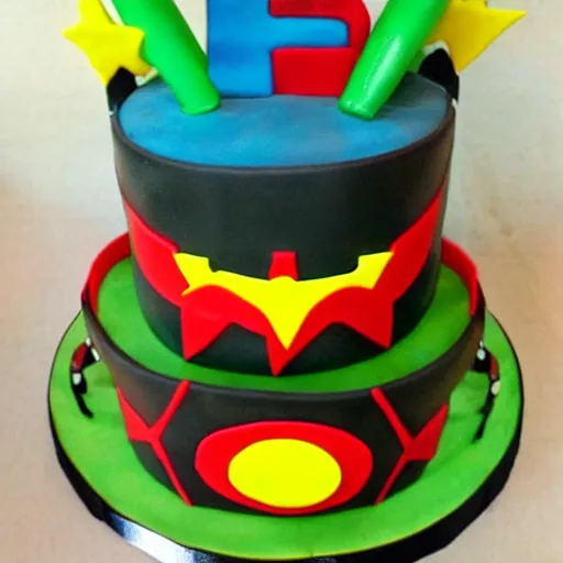 Prompt: chinese knockoff bat superhero birthday cake,