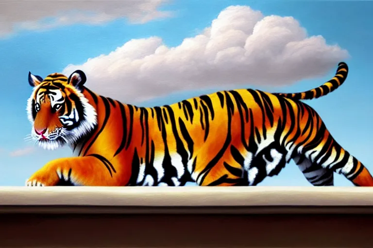 Image similar to ( ( a beautiful 8 k photorealistic masterpiece oil - painting ) ( close up ) and ( zoom out ) ( of ( a tiger soft toy ) ( talking to a girl ( while running on a roof ) ) ) ( hyperrealism ) ( 1 6 k ) ( trending on artstation )