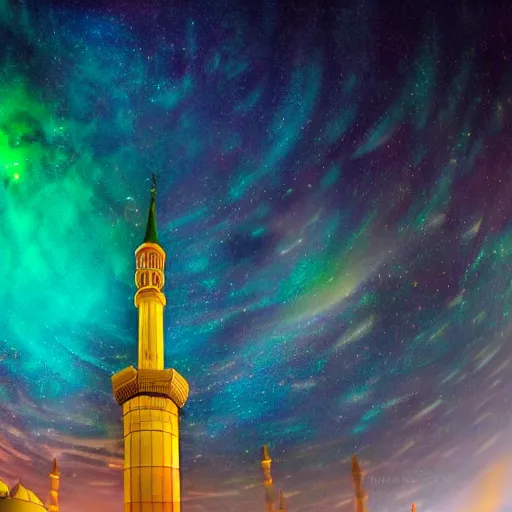 Image similar to mosque surrounded by nebula clouds