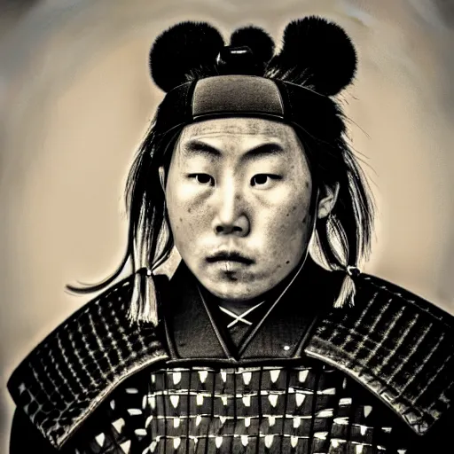 Prompt: a japanese samurai, focused, looking at the camera, photography - n 9