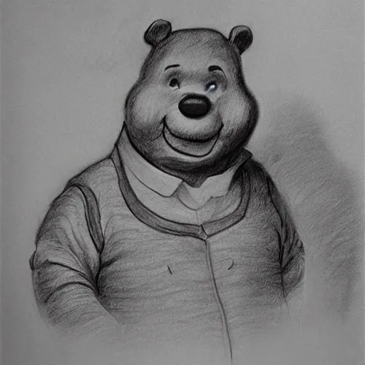 Prompt: hyperrealistic drawing of xin jinping as winnie the pooh, portrait drawing by leng jun, rembrandt, and jan van eyck