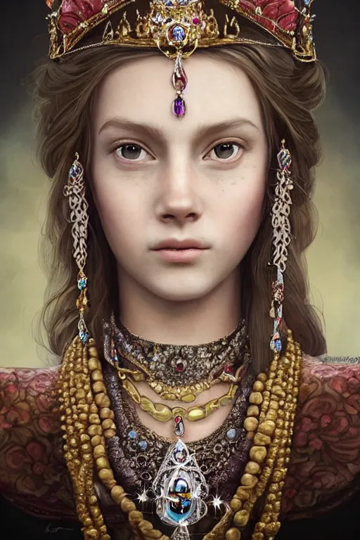 Prompt: beautiful very detailed portrait of a young princess with lots of jewelry in the face, full body, in the background there is a minimalistic palace, digital art , dramatic cinematic lighting rendered by octane, 8k, detailed, intricate, clean and textures, trending on artstation, treanding on deviantart, trending on cgsociety, pinterest, by Lauren Brevner + KEHINDE WILEY