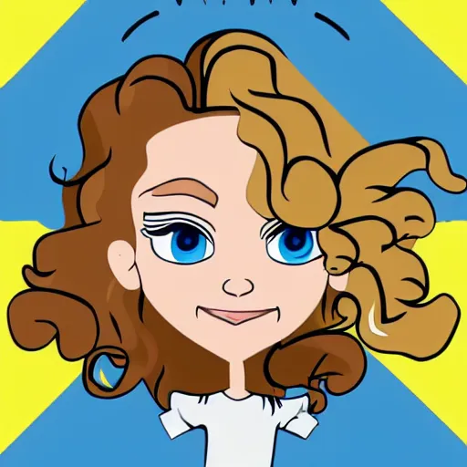 Prompt: flat shaded cartoon girl figure with curly blond hair, blue wide eyes.