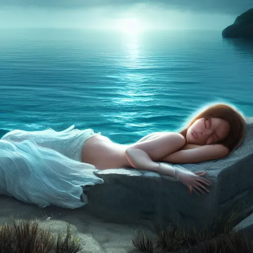 Prompt: a girl sleeping in the ocean, an epic fantasy, dramatic lighting, cinematic, establishing shot, extremely high detail, photorealistic, cinematic lighting, concept art, hdri, 4k -