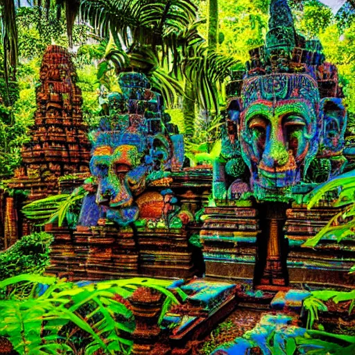 Prompt: psychedelic jungle temples