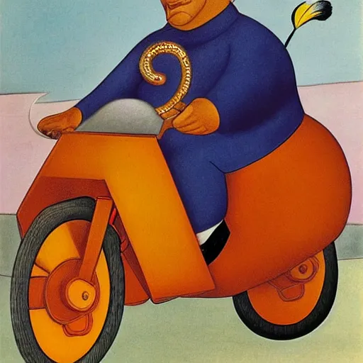 Prompt: ghandi riding a motorcycle by botero