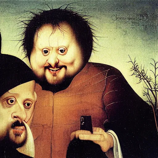 Prompt: painting of Tim and Eric by Hieronymus Bosch