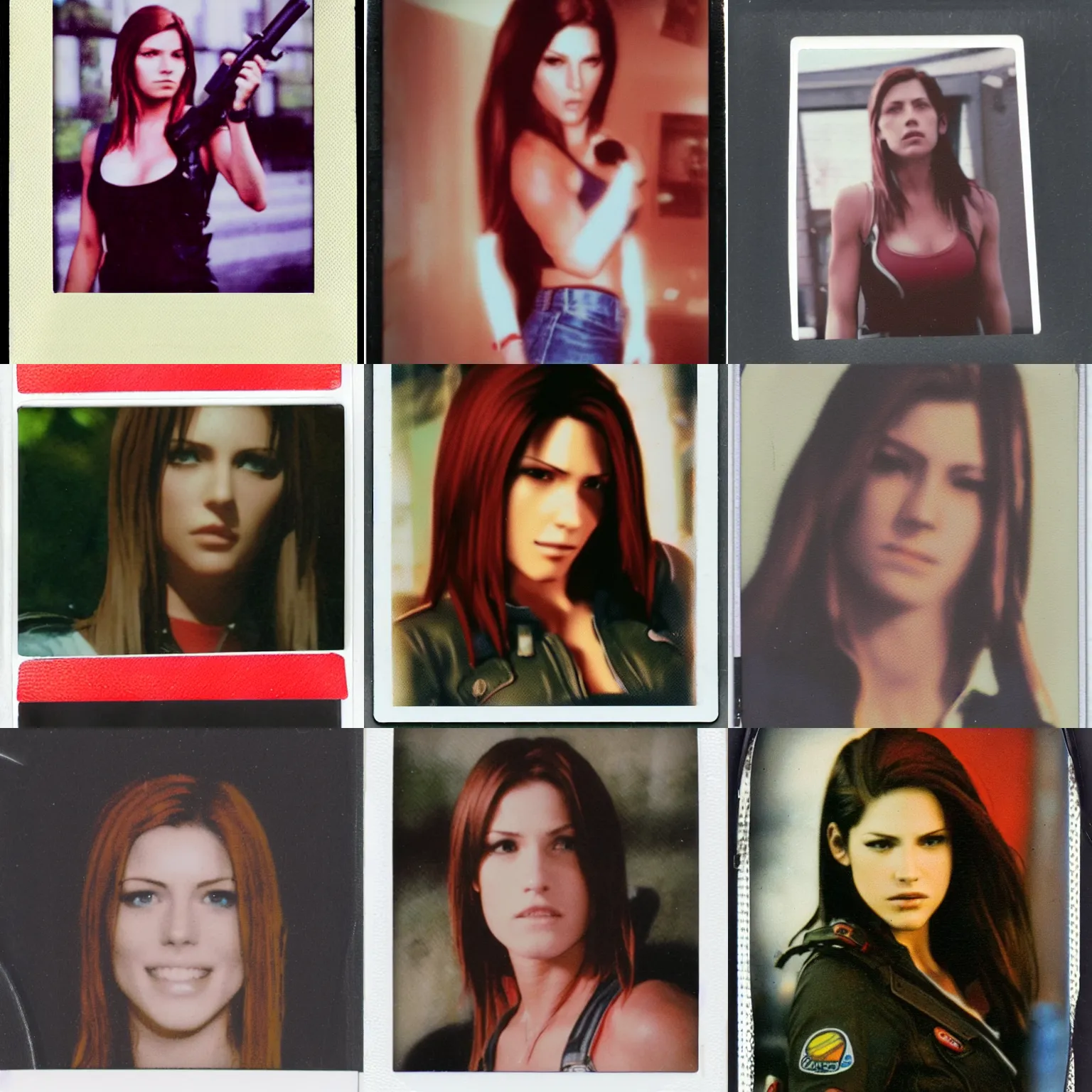 Prompt: a polaroid photo of claire redfield