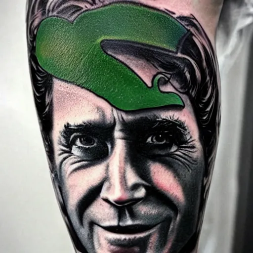 Prompt: tattoo of joe biden as the riddler