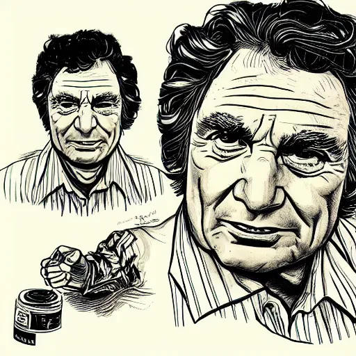 Image similar to a portrait illustration of Peter Falk drawn by ROBERT CRUMB