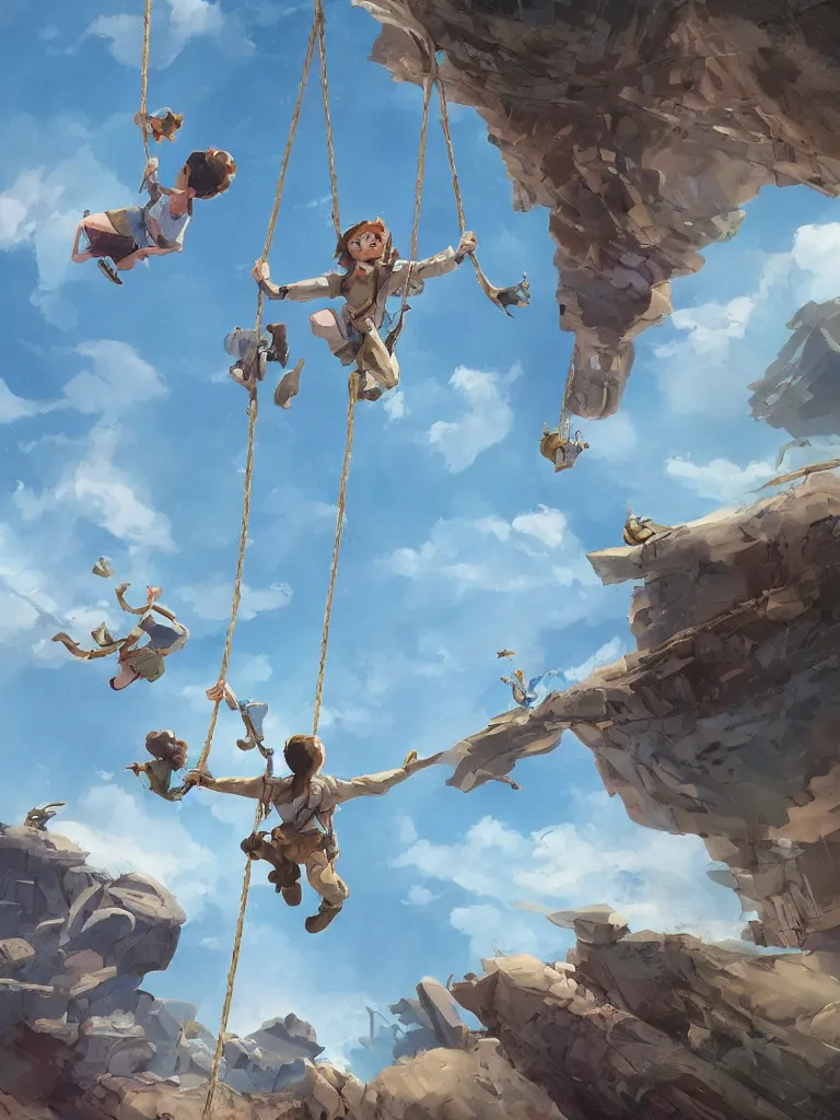 Image similar to swinging to the sky, by disney concept artists, blunt borders, rule of thirds