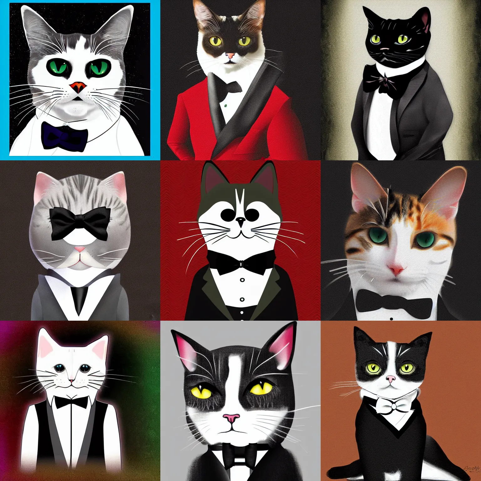 Prompt: digital art of a cat in a tuxedo