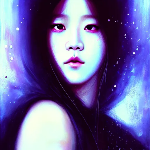 Image similar to jisoo of blackpink, hyperrealistic portrait, bladerunner street, by karol bak and agnes cecile, fantasy art, photo realistic, dynamic lighting, artstation, poster, volumetric lighting, very detailed face, intricate complexity, rule of thirds, 8 k, award winning