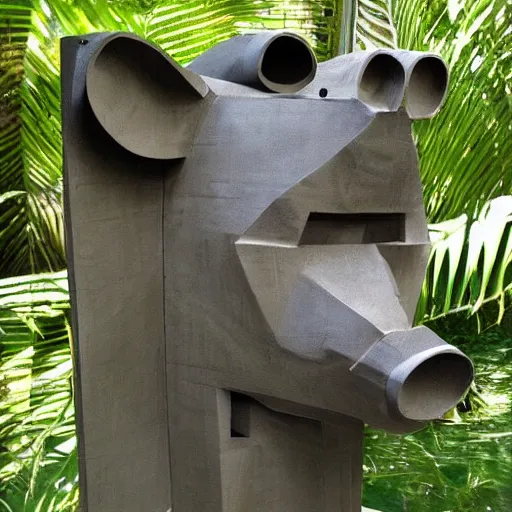 Image similar to abstract, sculpture 🐷made of various materials from rainforest of face of artificial intellicgence