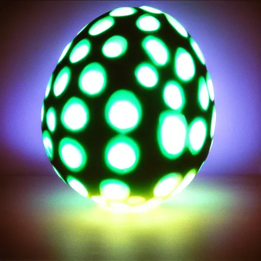 Image similar to tron dinosaur egg made up of glowing electric plates. cinestill