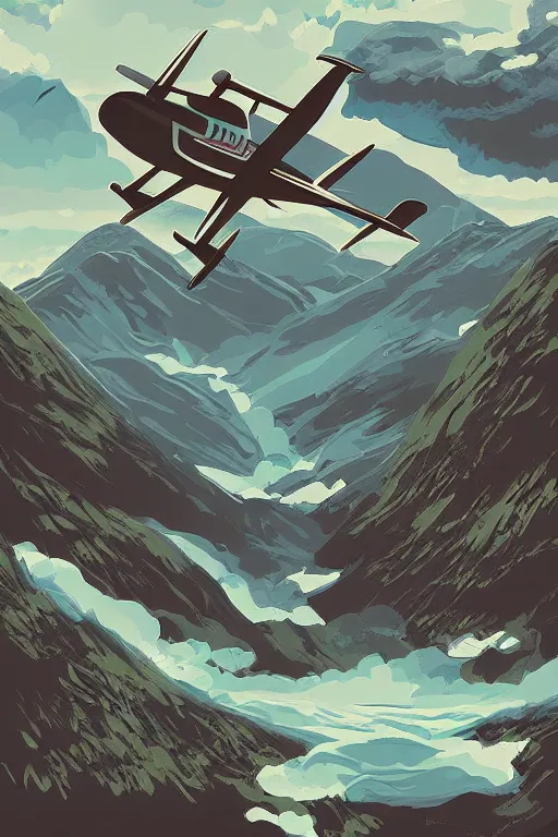 Prompt: airplane mountain water by dongkyu lim illustration vector digital art trending on artstation