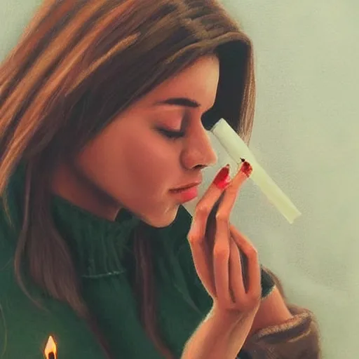 Image similar to Very very very very detailed, very very very very realistic artistic art of woman hand that holding cigarette between her fingers, by very very very very talented artist in very very very very aesthetic style