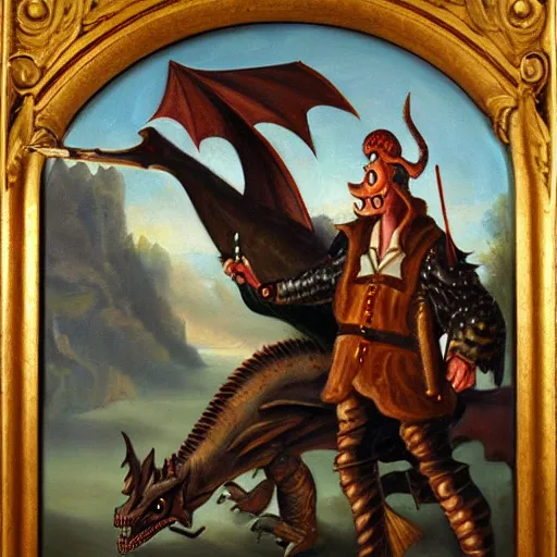 Prompt: Pinocchio slaying a dragon, oil painting