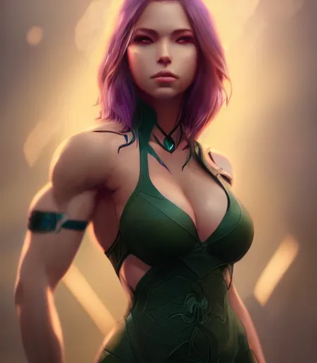 Image similar to beautiful portrait of a gorgeous personal trainer who looks like Ivy Valentine , character design by charlie bowater, ross tran, artgerm, and makoto shinkai, detailed, soft lighting, rendered in octane