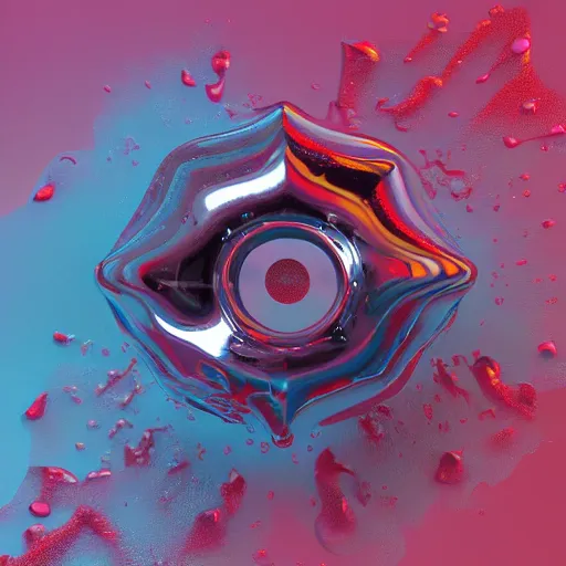 Image similar to abstract 3D object made out of chrome on a white background dripping on the floor by David McLeod and Alberto Seveso, watery, flow, Blender Render, Transparent, Holographic, unreal engine, highly detailed, album cover art