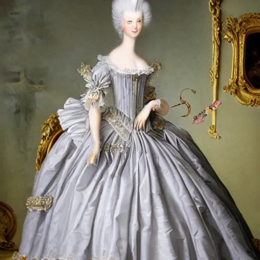 Image similar to Marie Antoinette wearing a beautiful rococo style dress, photo realistic